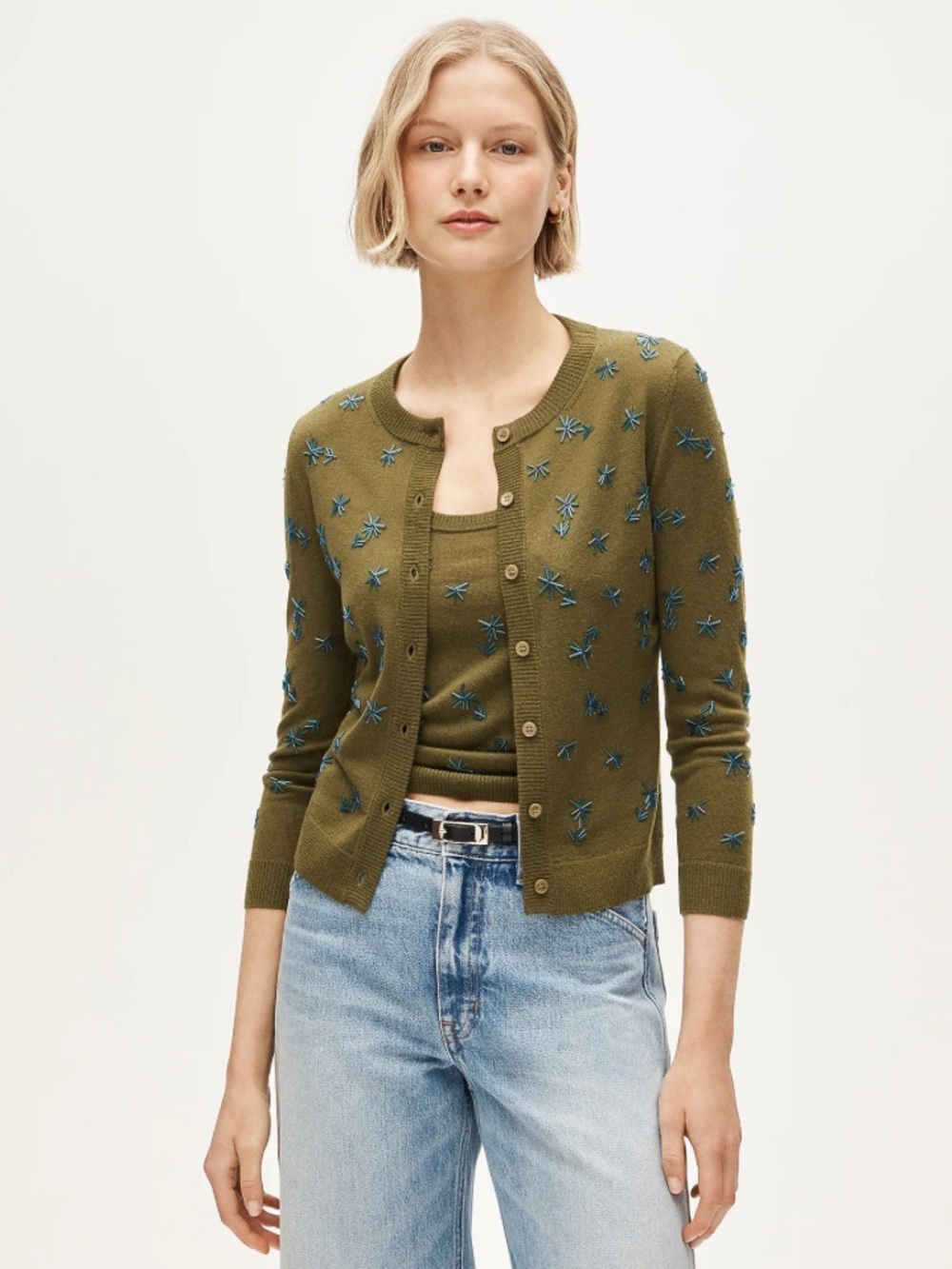 J. Crew Collection crewneck cardigan in merino wool with embellishments